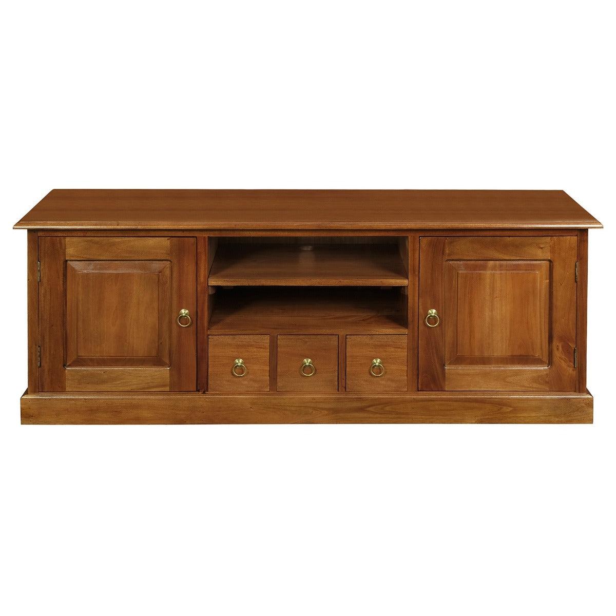 TASMANIA MAHOGANY TIMBER TV UNIT 2 DOORS & 3 CD DRAWERS IN LIGHT PECAN - MyChocolateWood