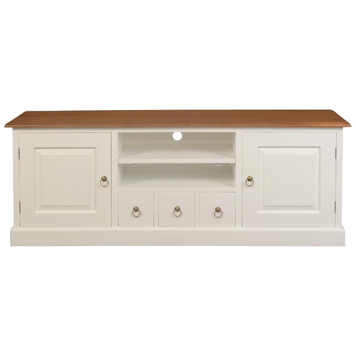 TASMANIA MAHOGANY TIMBER TV UNIT 2 DOORS & 3 CD DRAWERS WHITE/CARAMEL 160 CM - MyChocolateWood