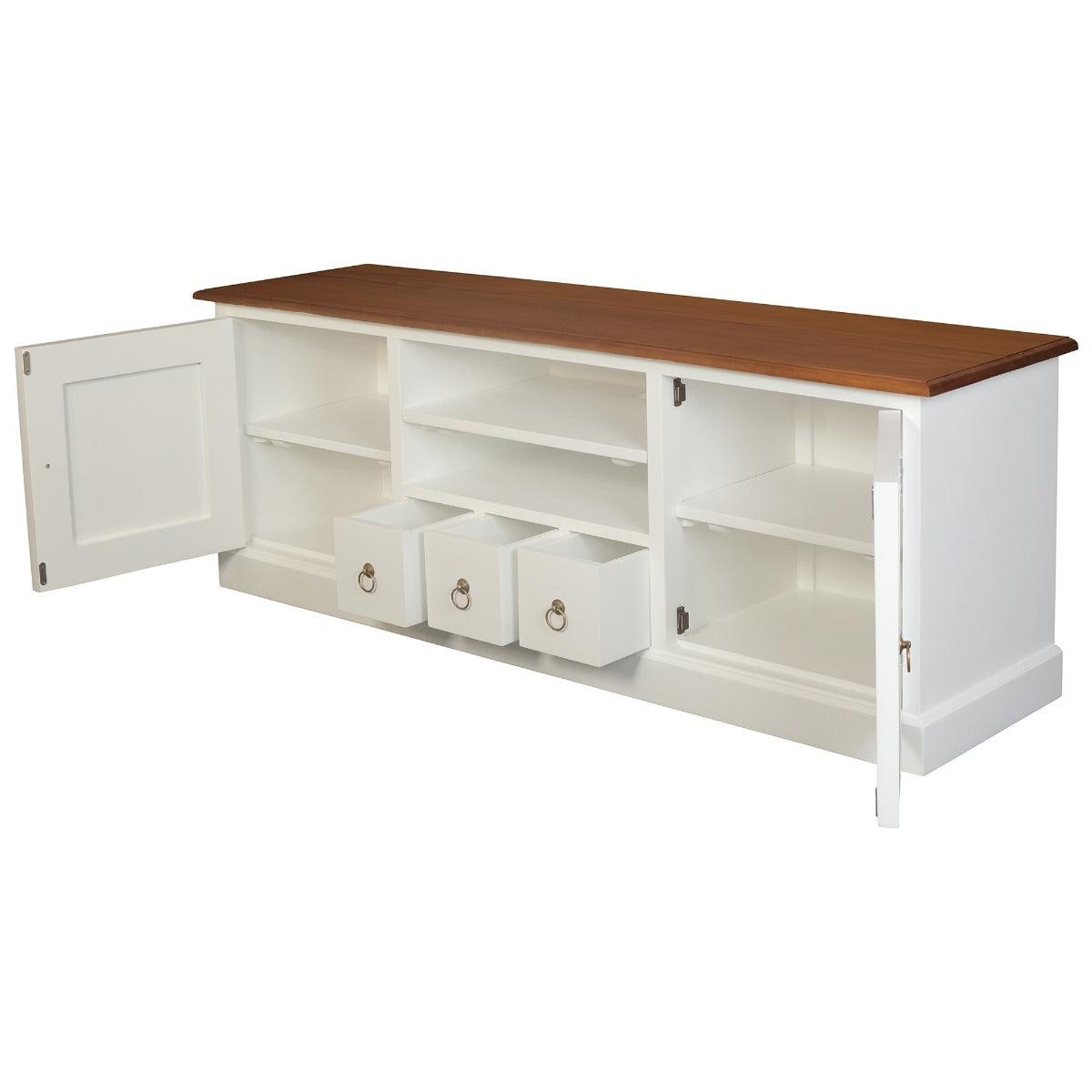 TASMANIA MAHOGANY TIMBER TV UNIT 2 DOORS & 3 CD DRAWERS WHITE/CARAMEL 160 CM - MyChocolateWood