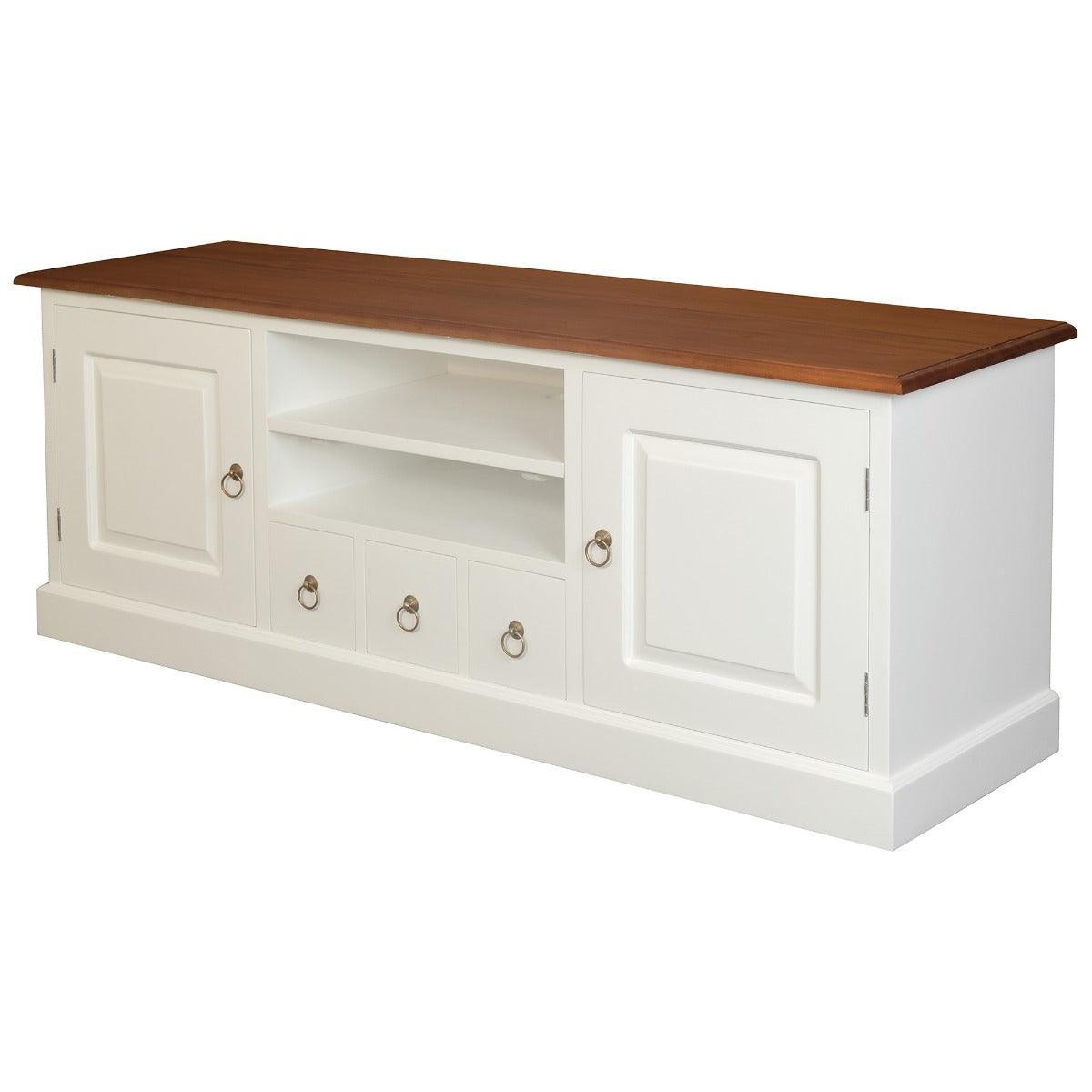 TASMANIA MAHOGANY TIMBER TV UNIT 2 DOORS & 3 CD DRAWERS WHITE/CARAMEL 160 CM - MyChocolateWood