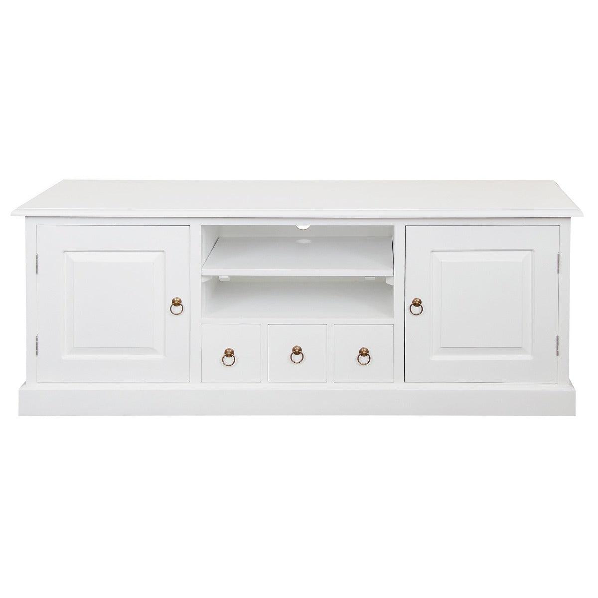 TASMANIA MAHOGANY TIMBER TV UNIT 2 DOORS & 3CD DRAWERS IN WHITE 160CM - MyChocolateWood