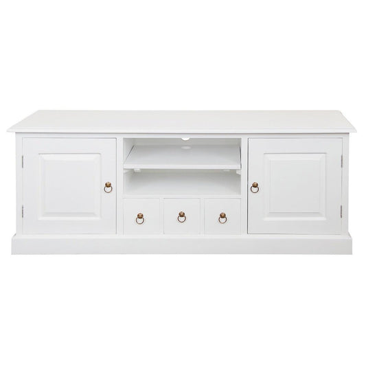 TASMANIA MAHOGANY TIMBER TV UNIT 2 DOORS & 3CD DRAWERS IN WHITE 160CM - MyChocolateWood