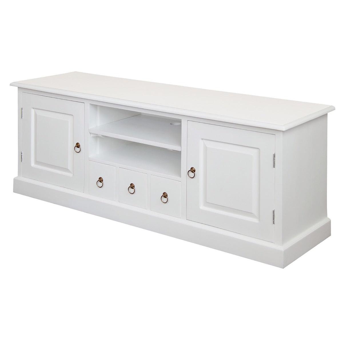 TASMANIA MAHOGANY TIMBER TV UNIT 2 DOORS & 3CD DRAWERS IN WHITE 160CM - MyChocolateWood