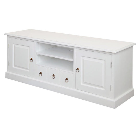 TASMANIA MAHOGANY TIMBER TV UNIT 2 DOORS & 3CD DRAWERS IN WHITE 160CM - MyChocolateWood