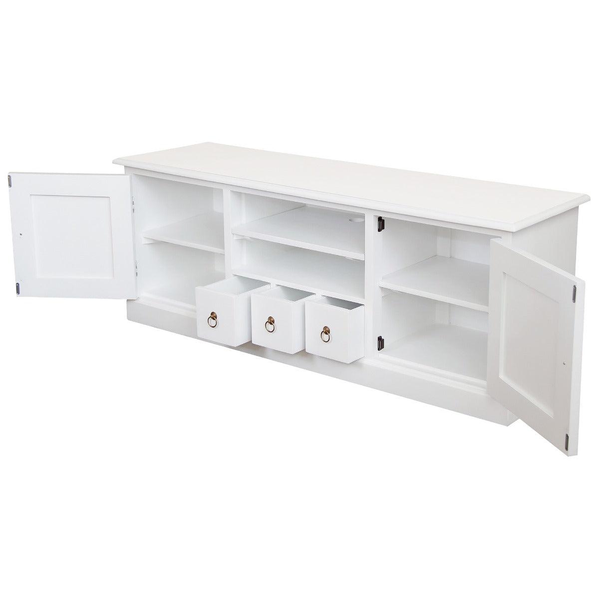 TASMANIA MAHOGANY TIMBER TV UNIT 2 DOORS & 3CD DRAWERS IN WHITE 160CM - MyChocolateWood