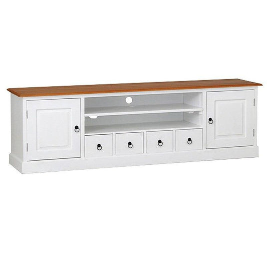 TASMANIA MAHOGANY TIMBER TV UNIT 2 DOORS & 4 DVD SIZE DRAWERS IN WHITE/CARAME200CML - MyChocolateWood