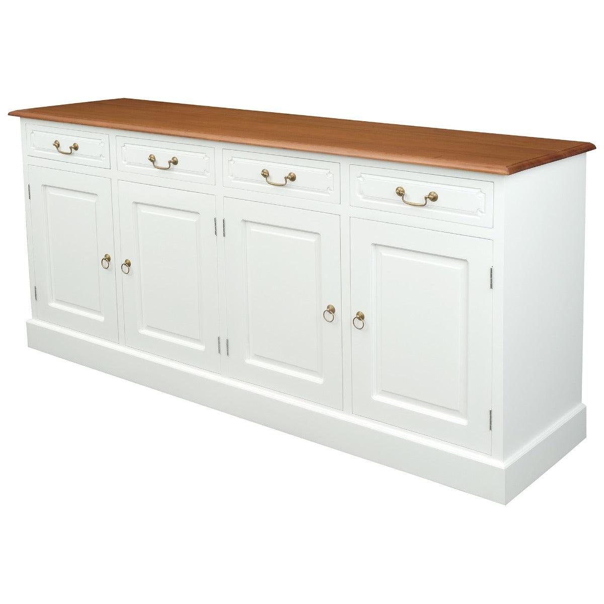 TASMANIA SOLID MAHOGANY BUFFET/SIDEBOARD 4 DOORS & 4 DRAWERS WHITE BODYWITH A CARAMEL TOP & WHITE BODY - MyChocolateWood