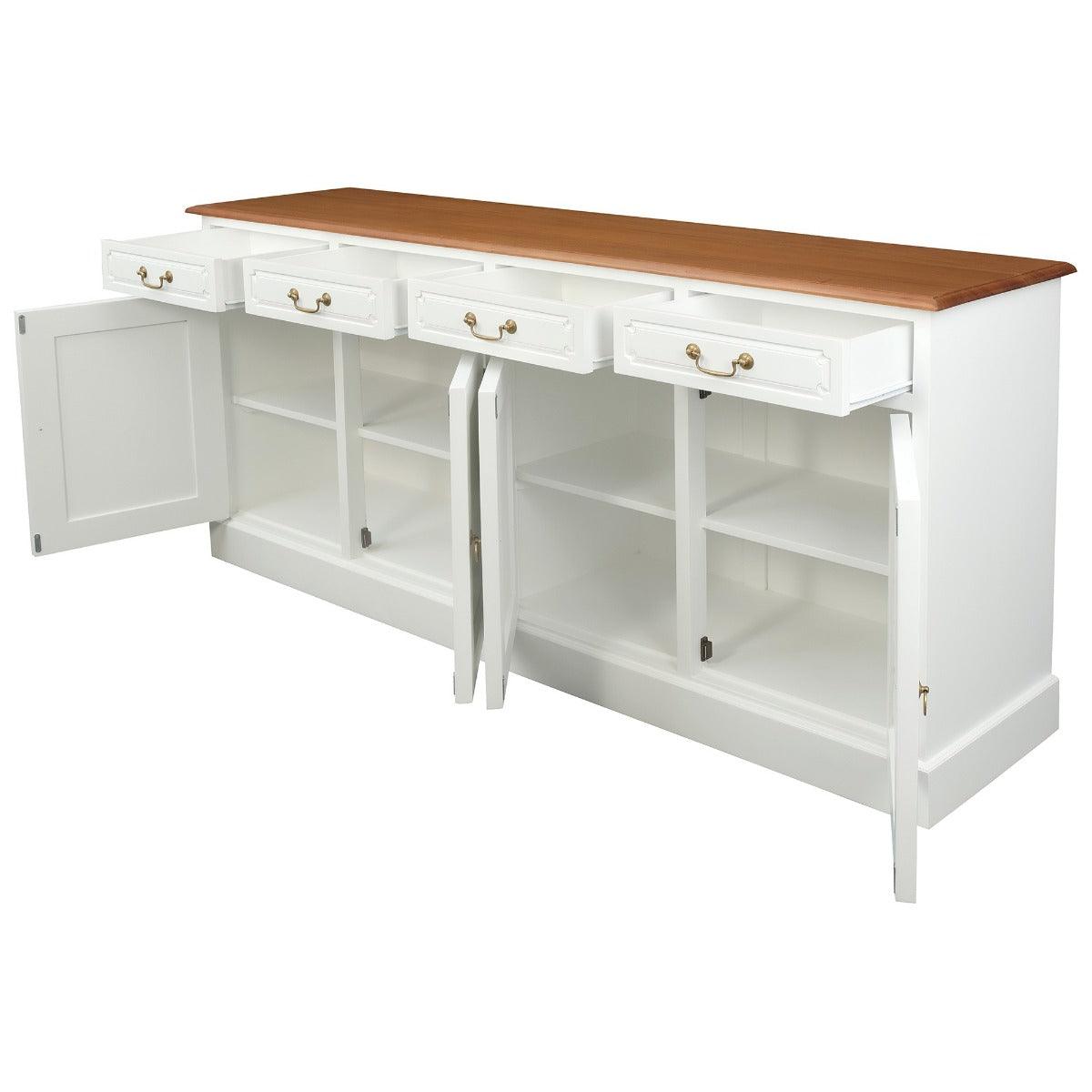 TASMANIA SOLID MAHOGANY BUFFET/SIDEBOARD 4 DOORS & 4 DRAWERS WHITE BODYWITH A CARAMEL TOP & WHITE BODY - MyChocolateWood