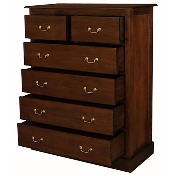 TASMANIA SOLID MAHOGANY JUMBO SIZE 6 DRAWERS TALLBOY IN MAHOGANY - MyChocolateWood