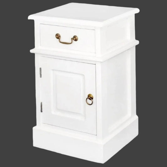 TASMANIA SOLID MAHOGANY TIMBER BEDSIDE TABLE, LEFT HAND SIDE, WHITE - MyChocolateWood