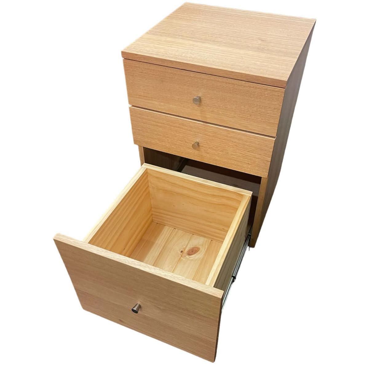 TELMA TASSIE OAK SMALL FILING CABINET IN CLEAR LACQUER ON WHEELS - MyChocolateWood