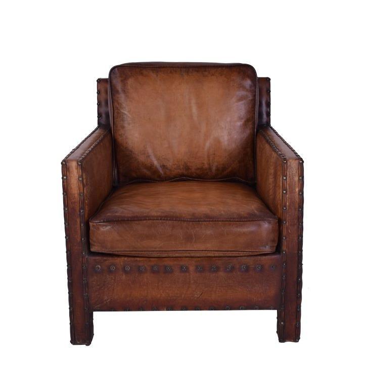 TEXAS CHAIR IN 'OLD SADDLE' TOP GRAIN CARAMEL LEATHER AND BRASS STUD TRIM - MyChocolateWood