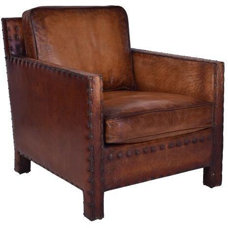 TEXAS CHAIR IN 'OLD SADDLE' TOP GRAIN CARAMEL LEATHER AND BRASS STUD TRIM - MyChocolateWood