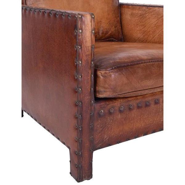 TEXAS CHAIR IN 'OLD SADDLE' TOP GRAIN CARAMEL LEATHER AND BRASS STUD TRIM - MyChocolateWood