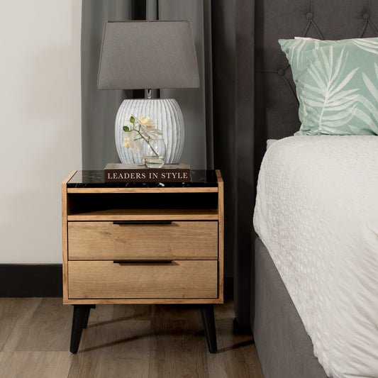 THELO 2-DRAWER BEDSIDE TABLE MANGO OAK