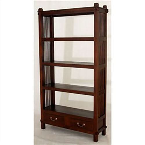 Three-Shelf + 2 Drawers Solid Mahogany Open Bookcase - Mahogany - MyChocolateWood