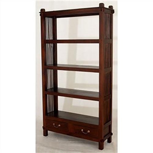Three-Shelf + 2 Drawers Solid Mahogany Open Bookcase - Mahogany - MyChocolateWood
