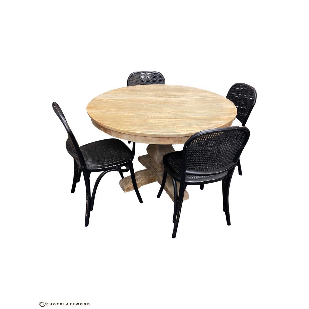 TIVOLI ROUND DINING TABLE 120CM DIAMETER +4 BERMUDA DINING CHAIRS IN BLACK - MyChocolateWood