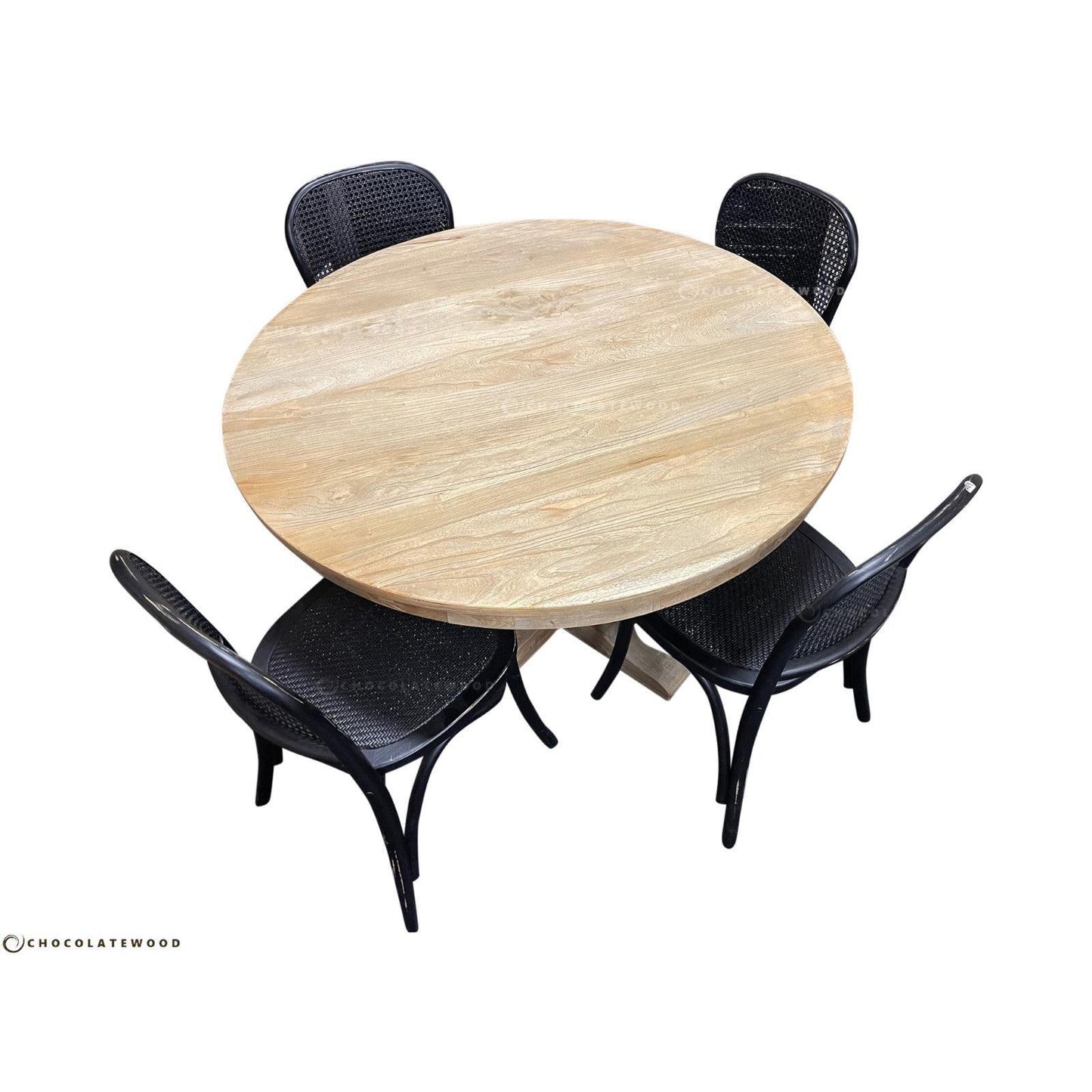 TIVOLI ROUND DINING TABLE 140CM DIAMETER +4 BERMUDA DINING CHAIRS IN BLACK - MyChocolateWood