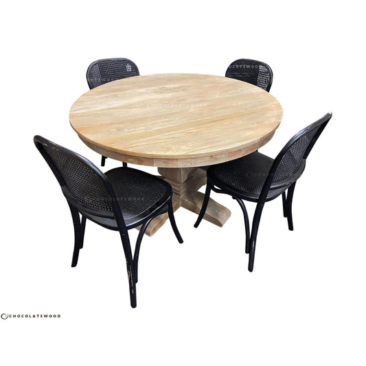 TIVOLI ROUND DINING TABLE 150CM DIAMETER +4 BERMUDA DINING CHAIRS IN BLACK - MyChocolateWood