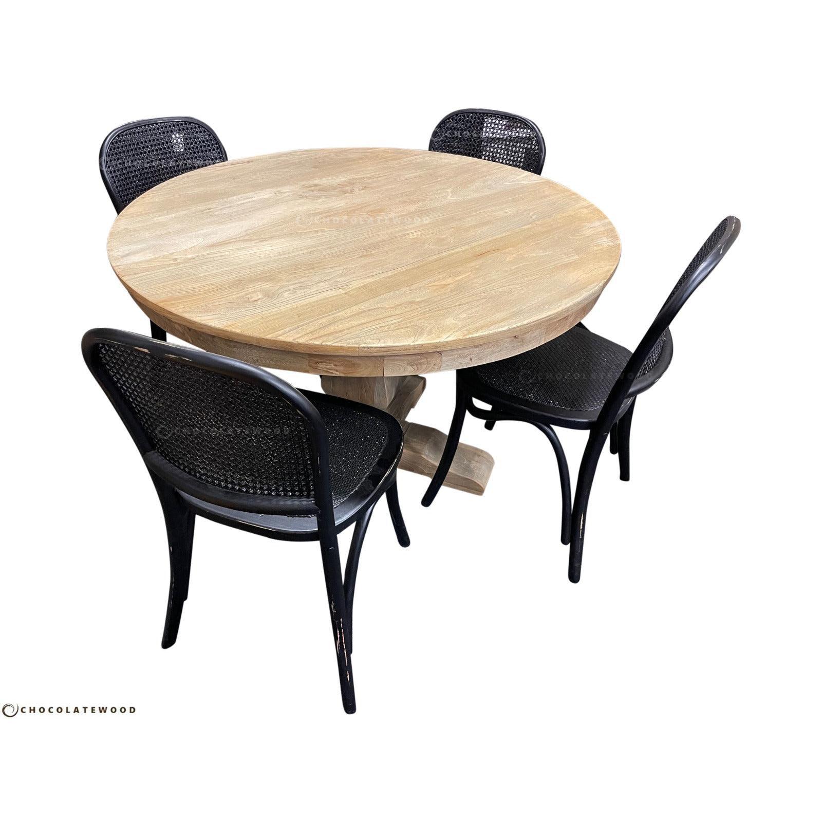 TIVOLI ROUND DINING TABLE 150CM DIAMETER +4 BERMUDA DINING CHAIRS IN BLACK - MyChocolateWood