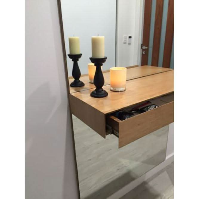 TOMSEN WALL MIRROR WITH SHELF/DRAWER TASSI OAK HARDWOOD TIMBER FRAME - MyChocolateWood