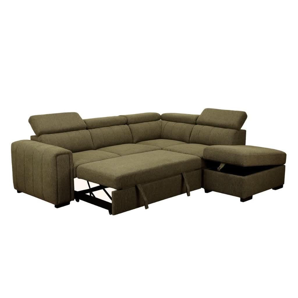 TRAYNOR FABRIC 2-SEATER W/SOFA BED & RHF CHAISE GREEN - MyChocolateWood