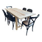 VALENCIA RECYCLED ELM DINING TABLE 184CM + 6 RECYCLED ELM BLACK BERMUDA DINING CHAIRS - MyChocolateWood
