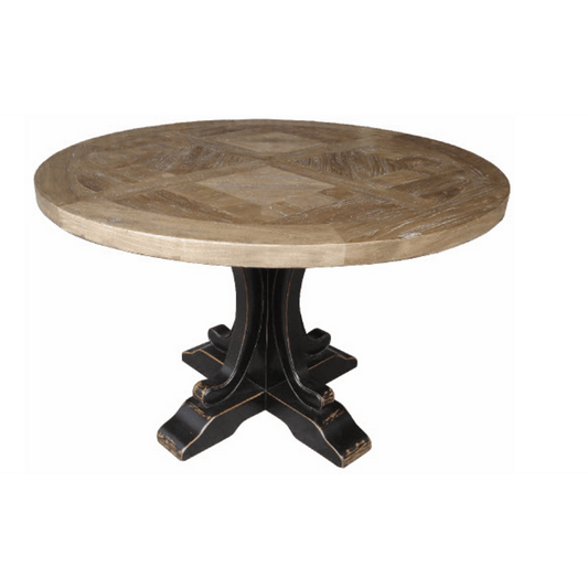 VALENTINA RECLAIMED ELM WOOD ROUND DINING TABLE 120CM- DISTRESSED BLACK BASE - MyChocolateWood