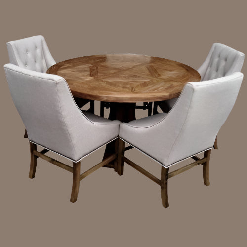 VALENTINA RECLAIMED ELM WOOD ROUND DINING TABLE 120CM- DISTRESSED WHITE BASE - MyChocolateWood
