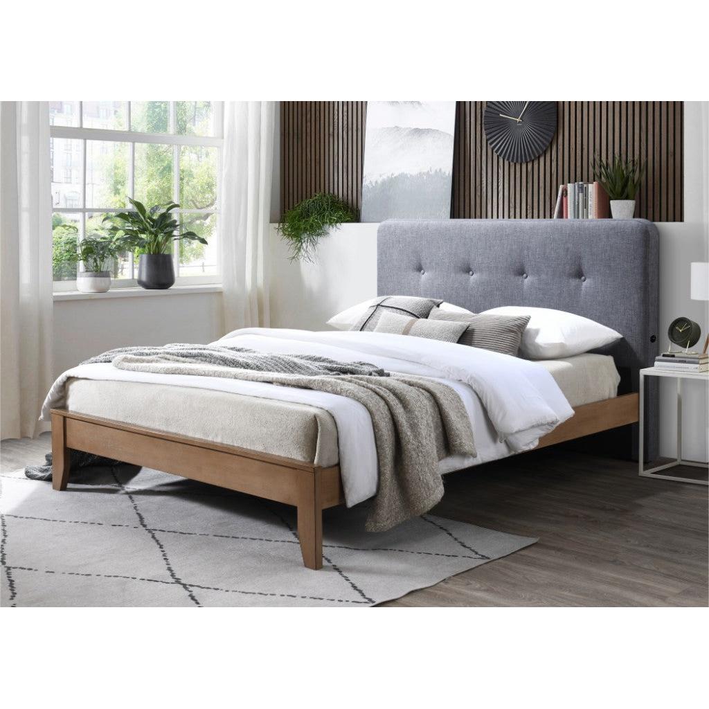 VARGAS FABRIC QUEEN BED WITH USB DARK GREY