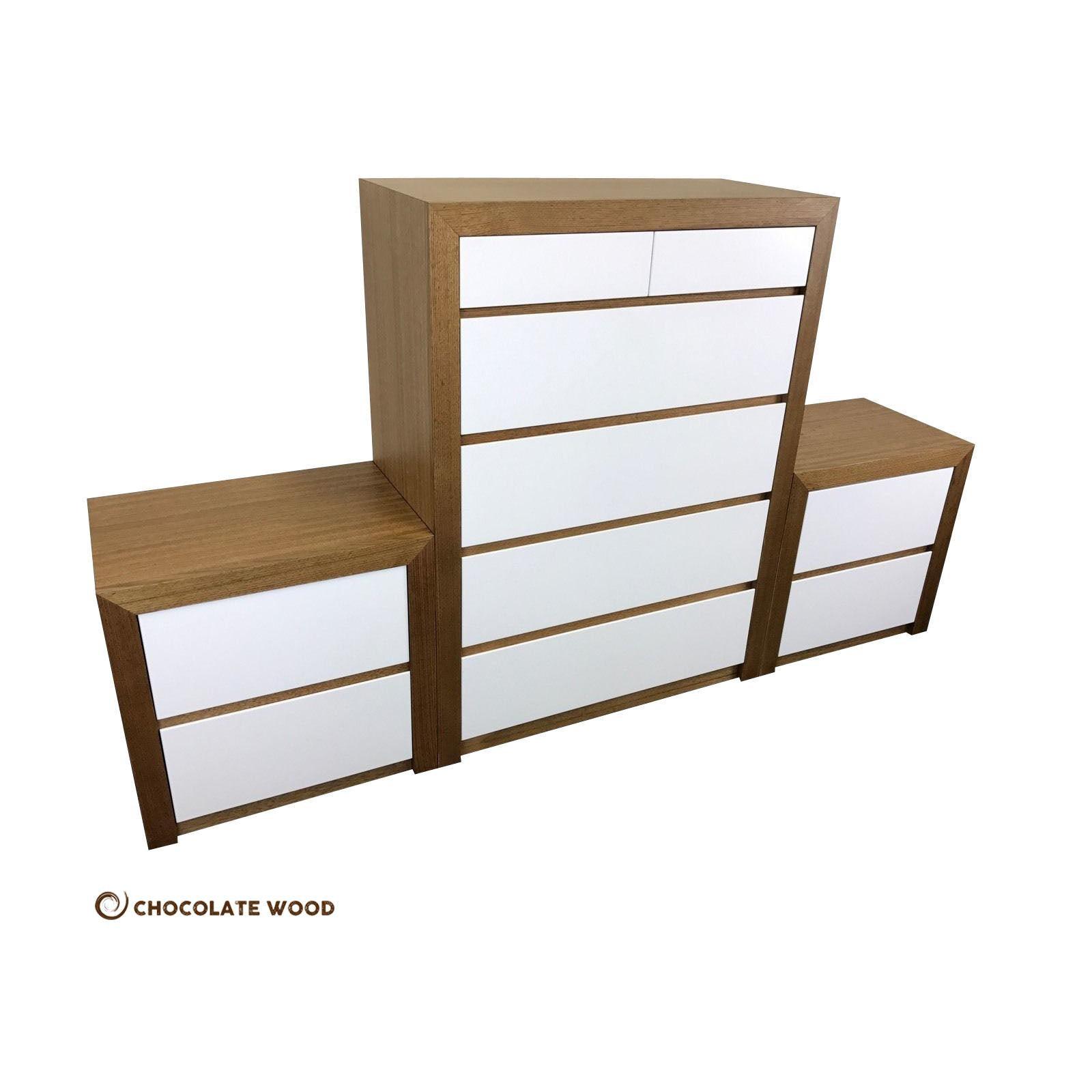 VELMONT 3 PIECE PACKAGE DEAL IN TASSIE OAK - 2 BEDSIDE TABLES + 1 TALLBOY  - AUSTRALIAN CUSTOM MADE TO ORDER - MyChocolateWood