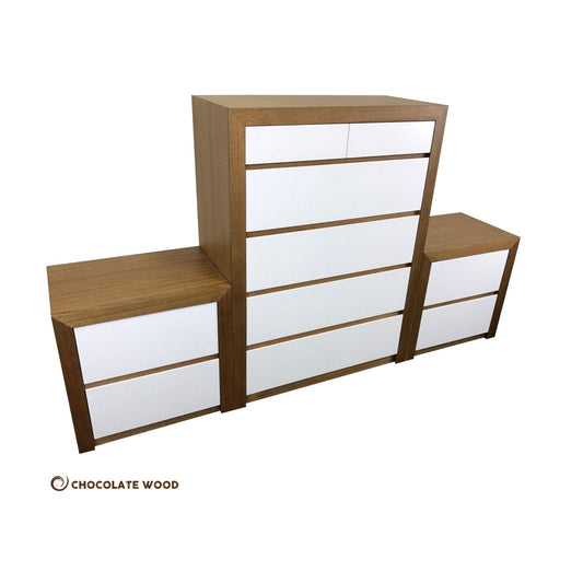 VELMONT 3 PIECE PACKAGE DEAL IN TASSIE OAK - 2 BEDSIDE TABLES + 1 TALLBOY  - AUSTRALIAN CUSTOM MADE TO ORDER - MyChocolateWood