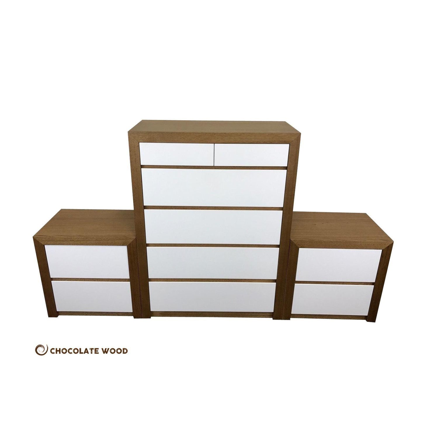 VELMONT 3 PIECE PACKAGE DEAL IN TASSIE OAK - 2 BEDSIDE TABLES + 1 TALLBOY  - AUSTRALIAN CUSTOM MADE TO ORDER - MyChocolateWood