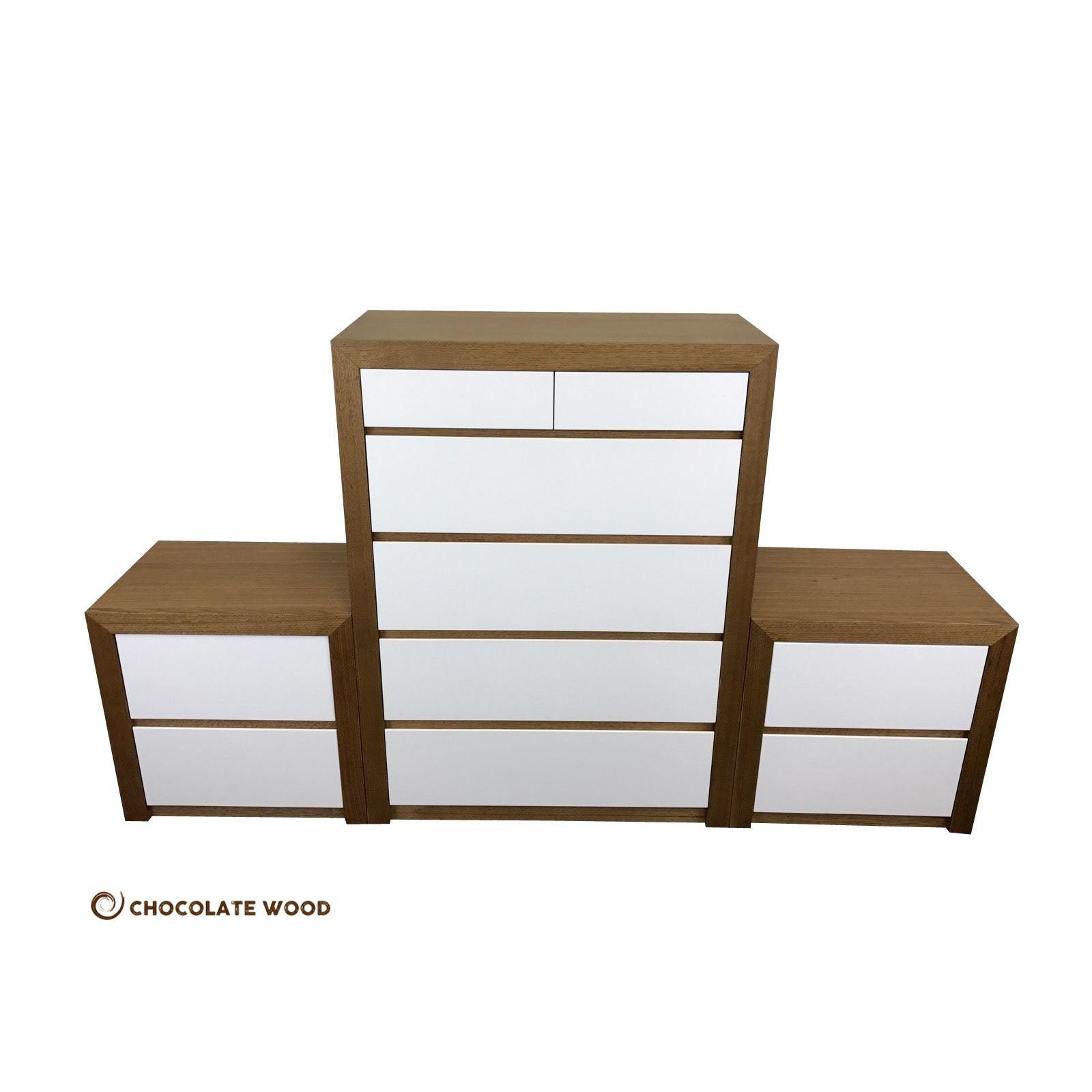 VELMONT 3 PIECE PACKAGE DEAL IN TASSIE OAK - 2 BEDSIDE TABLES + 1 TALLBOY  - AUSTRALIAN CUSTOM MADE TO ORDER - MyChocolateWood