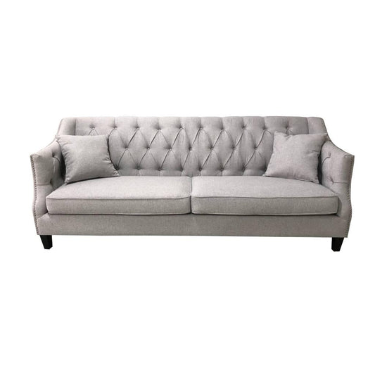 VENIER 3 SEATER FABRIC QUILTED & STUDDED SOFA LATTE