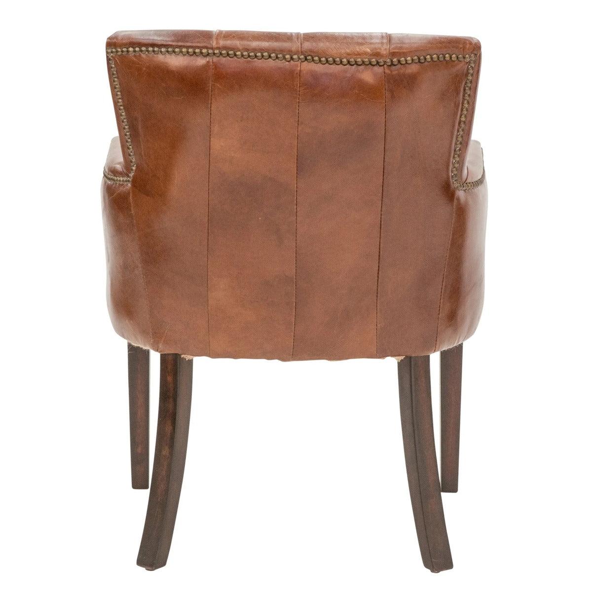VERDON VINTAGE LEATHER ARMCHAIR ACCENT CHAIR WITH BRASS STUD TRIM - MyChocolateWood