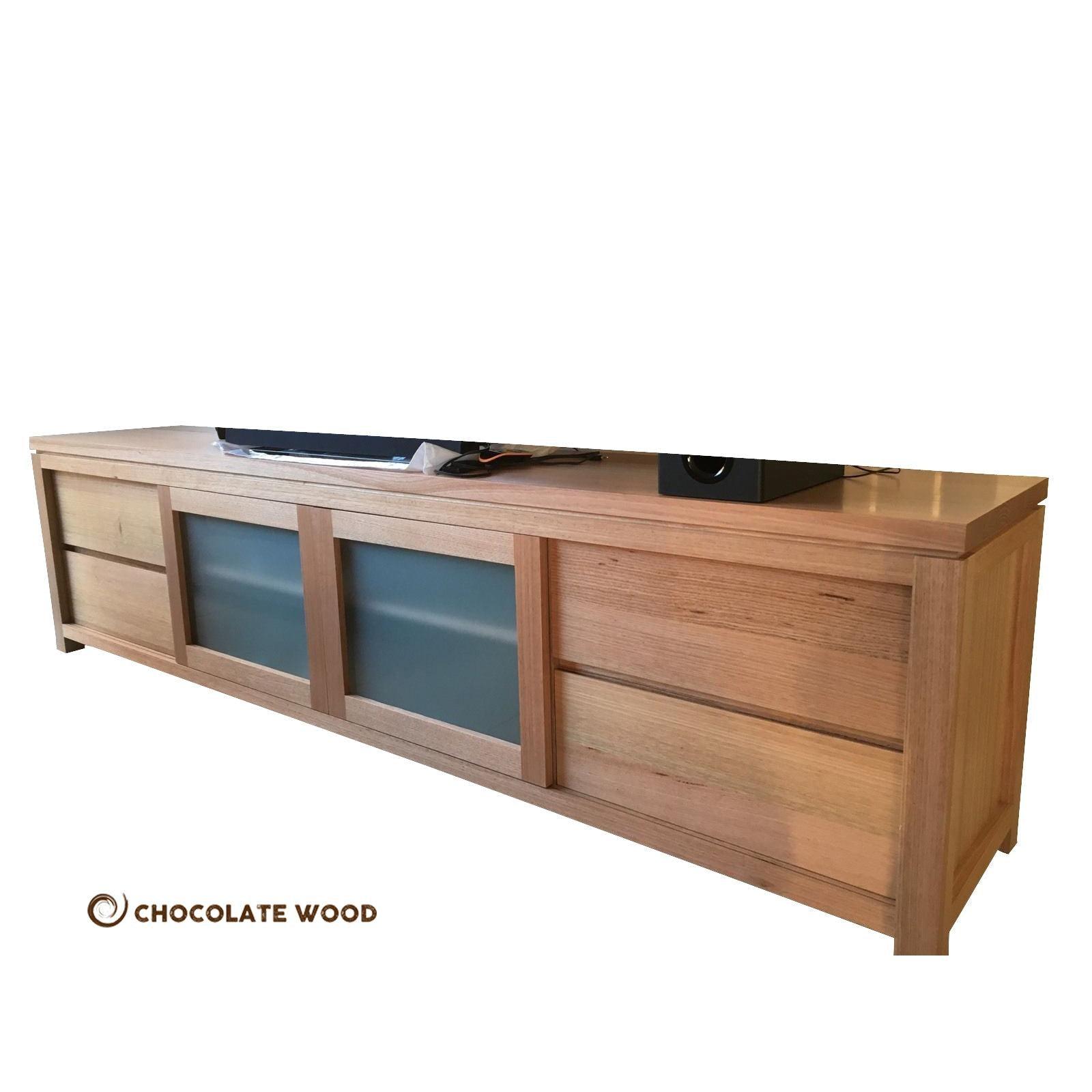 VERMONT AUSTRALIAN CUSTOM-MADE TV/ENTERTAINMENT UNIT WITH 4 DRAWERS & 2 SLIDING DOORS - MyChocolateWood