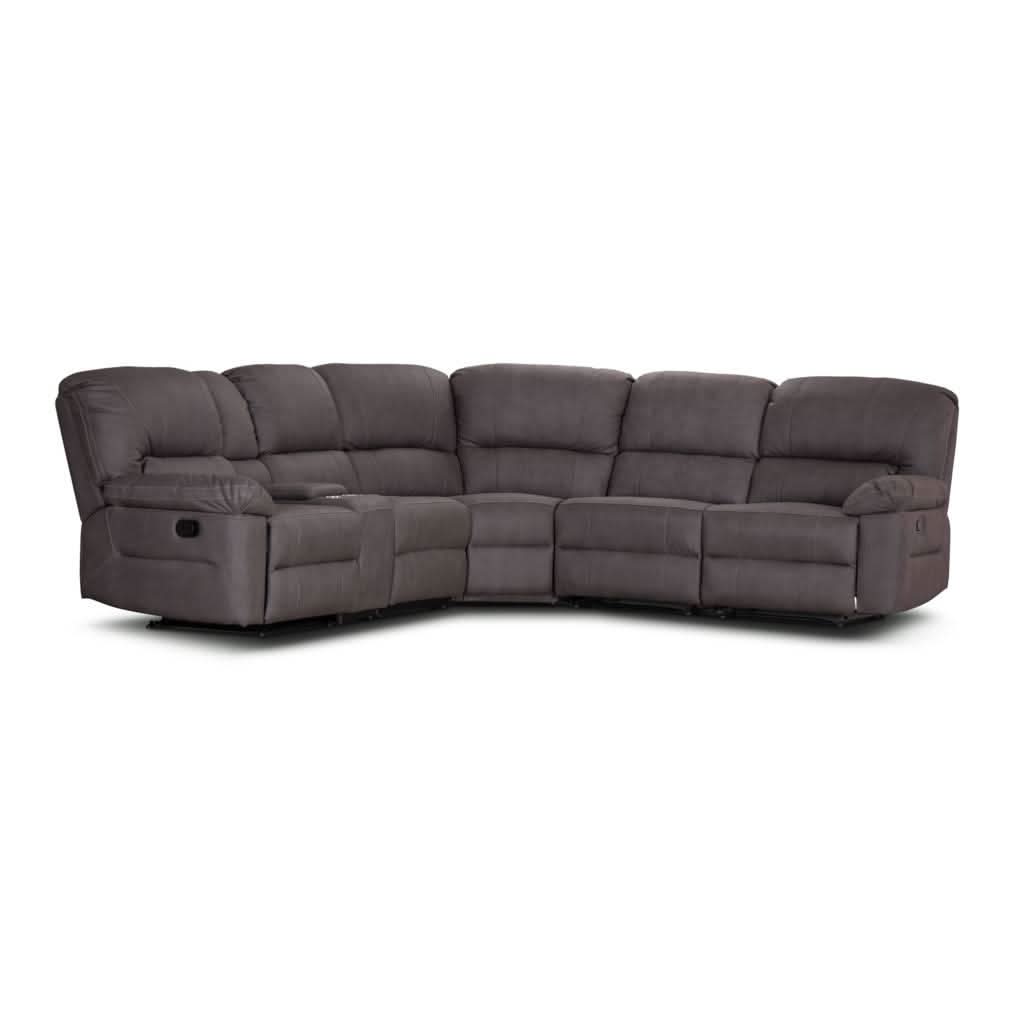 VERNON RHINO FABRIC CORNER MODULAR WITH BOTH END RECLINERS LOUNGE IN COFFEE  - MyChocolateWood