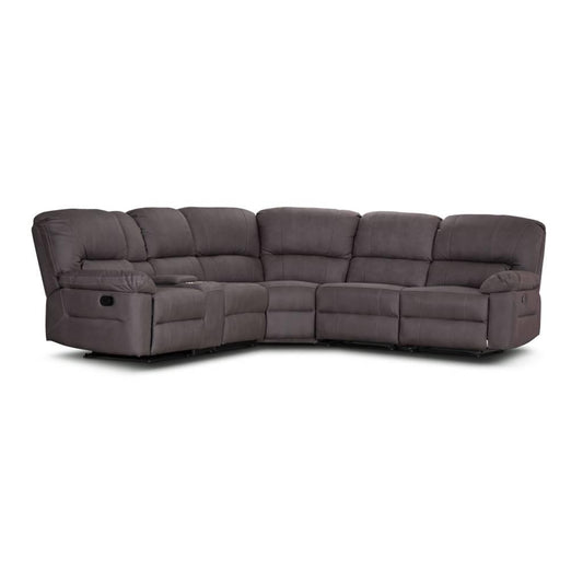 VERNON RHINO FABRIC CORNER MODULAR WITH BOTH END RECLINERS LOUNGE IN COFFEE  - MyChocolateWood