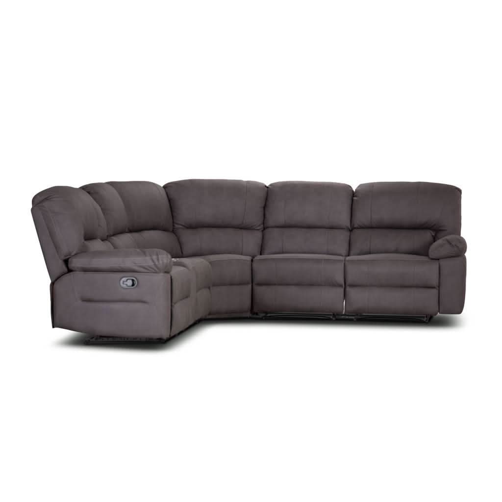 VERNON RHINO FABRIC CORNER MODULAR WITH BOTH END RECLINERS LOUNGE IN COFFEE  - MyChocolateWood