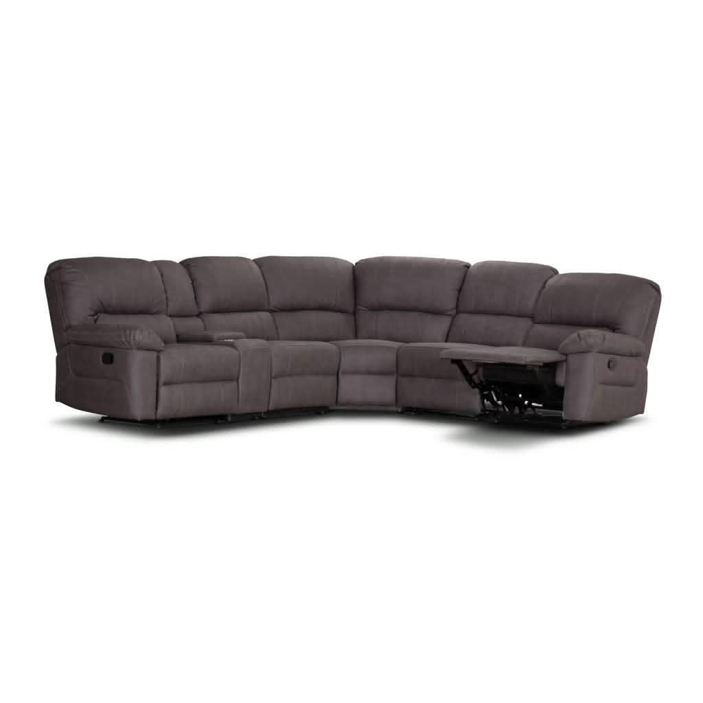 VERNON RHINO FABRIC CORNER MODULAR WITH BOTH END RECLINERS LOUNGE IN COFFEE  - MyChocolateWood