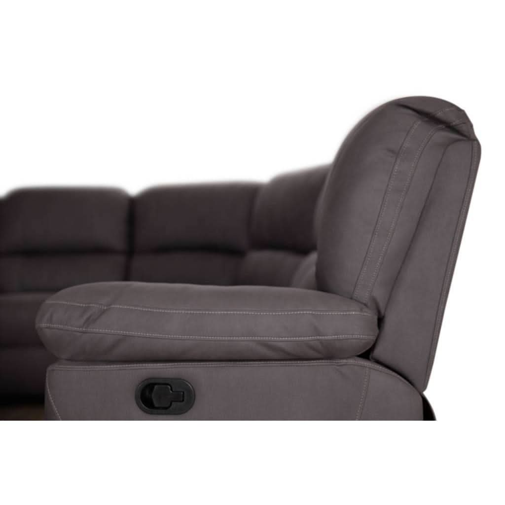 VERNON RHINO FABRIC CORNER MODULAR WITH BOTH END RECLINERS LOUNGE IN COFFEE  - MyChocolateWood