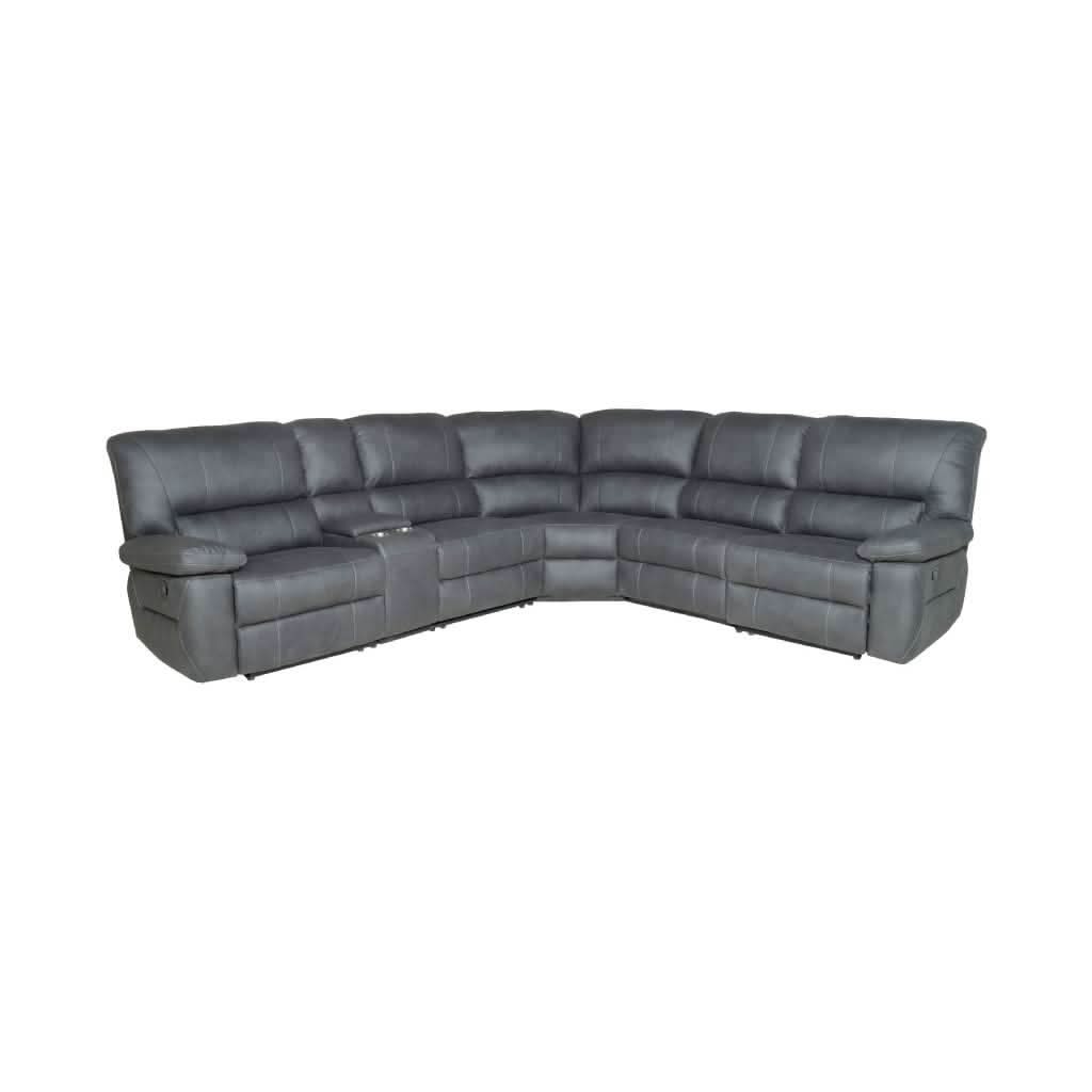 VERNON RHINO FABRIC CORNER MODULAR WITH BOTH END RECLINERS LOUNGE IN JET - MyChocolateWood