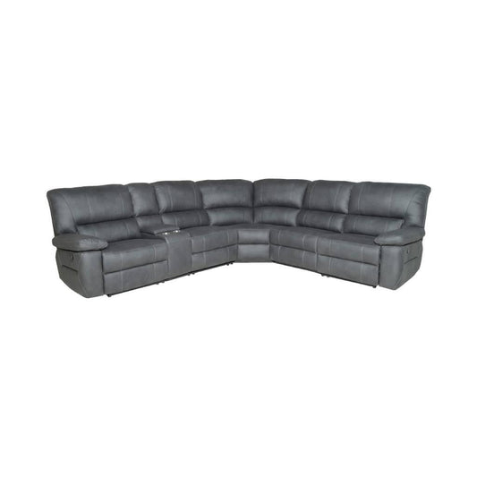 VERNON RHINO FABRIC CORNER MODULAR WITH BOTH END RECLINERS LOUNGE IN JET - MyChocolateWood