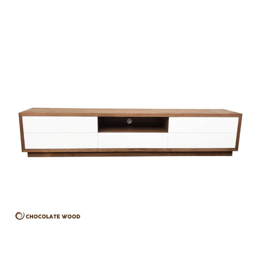VICTORIA TASSIE OAK WALL MOUNTED 4 DRAWER DROP DOWN TV/ENTERTAINMENT UNIT IN CLEAR LACQUER - MyChocolateWood