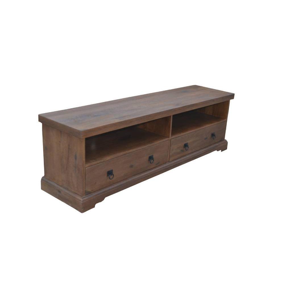 VIDAL SOLID MANGO WOOD TV ENTERTAINMENT UNIT/ETU 2 DRAWERS ANTIQUE WALNUT - MyChocolateWood