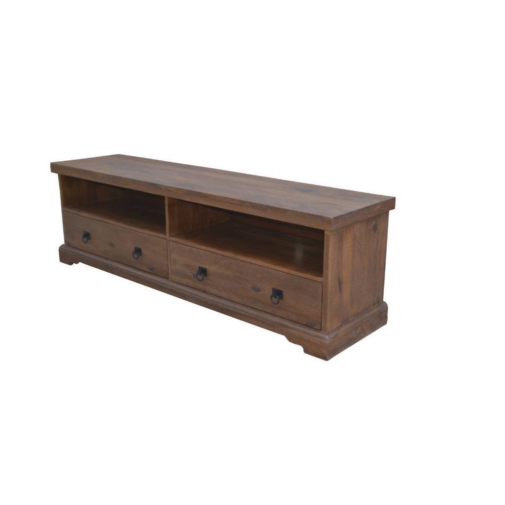 VIDAL SOLID MANGO WOOD TV ENTERTAINMENT UNIT/ETU 2 DRAWERS ANTIQUE WALNUT - MyChocolateWood