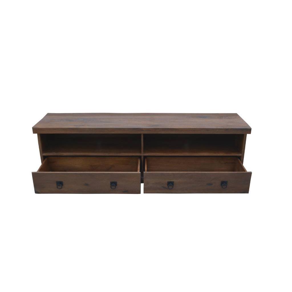 VIDAL SOLID MANGO WOOD TV ENTERTAINMENT UNIT/ETU 2 DRAWERS ANTIQUE WALNUT - MyChocolateWood