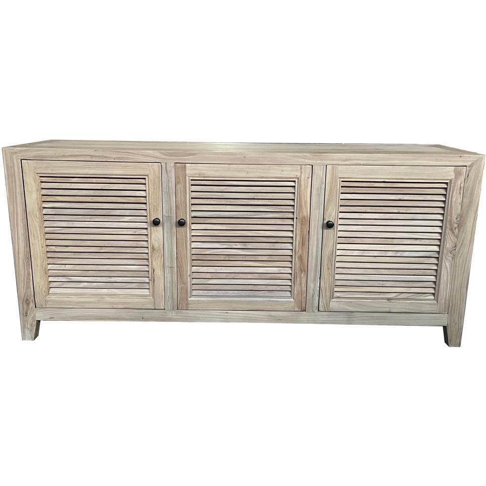 VILLA 3 DOORS LOUVRE STYLE TALL TV/ENTERTAINMENT UNIT IN RECYCLED ELM 160CM - MyChocolateWood